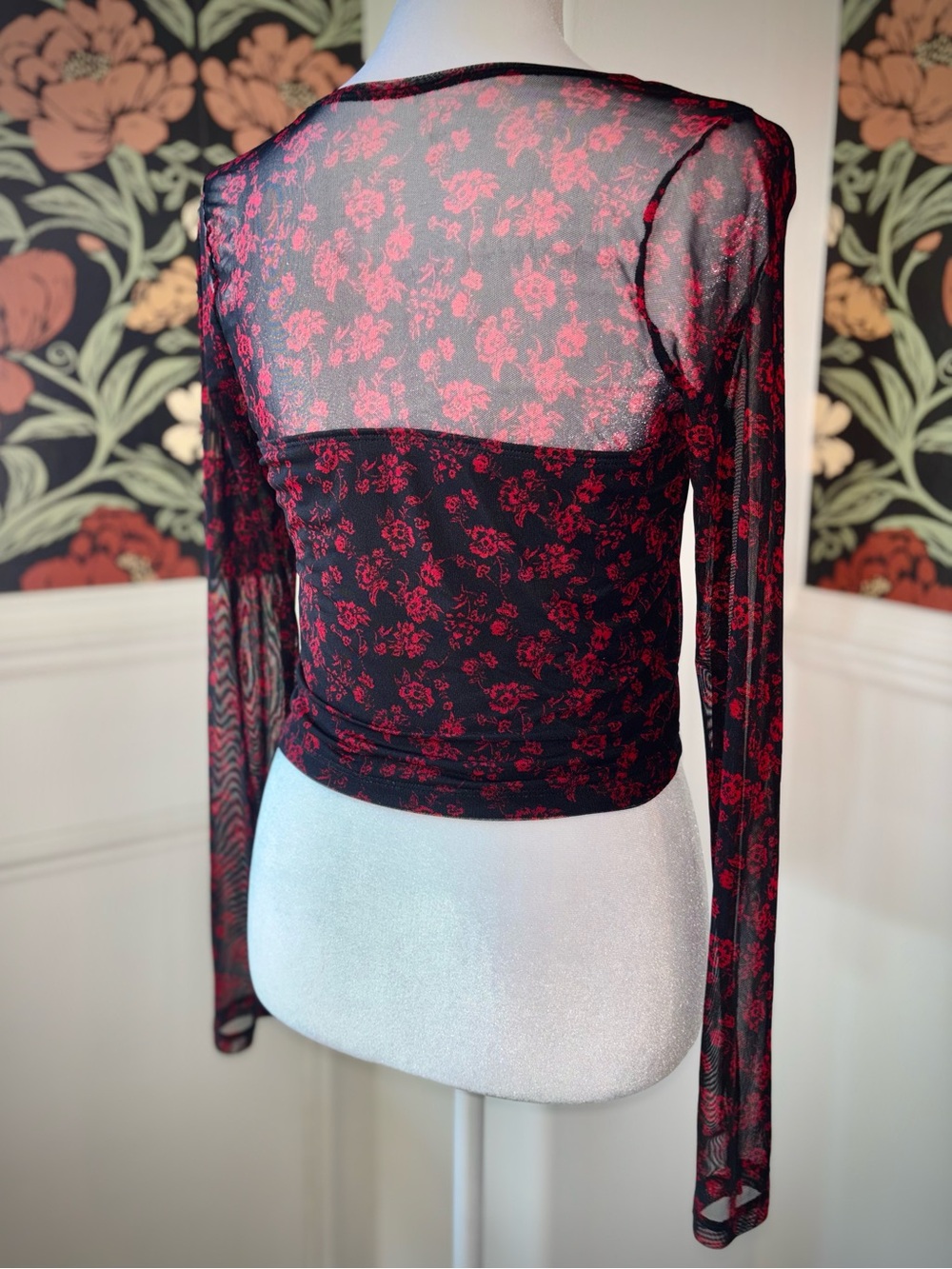 Hollister Mesh Sleeve Floral Corset Crop Top Romantic Whimsigoth - Picture 8 of 10